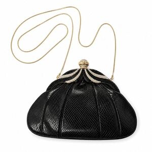 Vintage Finesse La Model Jeweled Convertible Snakeskin‎ Clutch Gold Chain